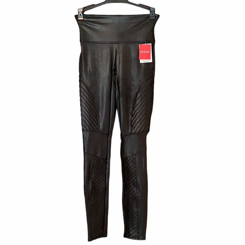 SPANX FAUX LEATHER MOTO LEGGINGS BLACK NWT SMALL